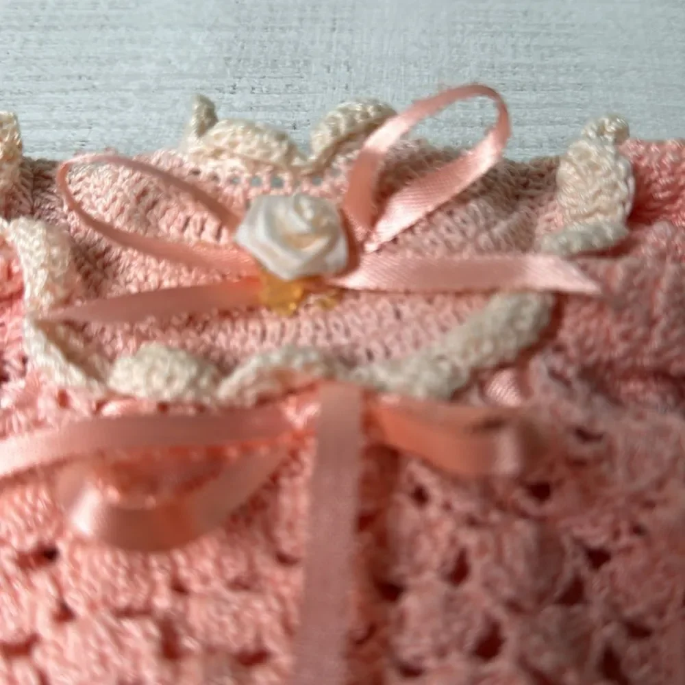 Toilet Paper Vintage Cover Doll Peach Crochet Grandma Cottage Victorian